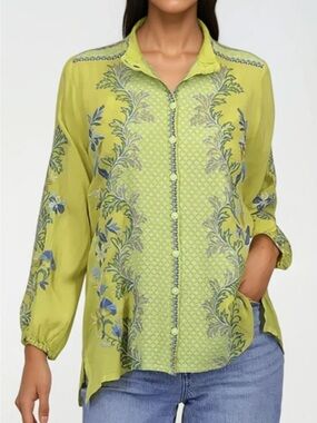 Johnny Was Embroidered Eleana Blouse in Chartreuse Medium